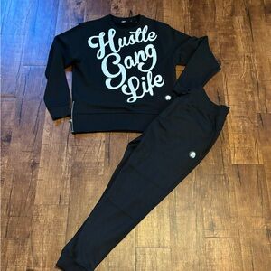 Black Hustle Gang Life Sweatshirt and Joggers Set Preown